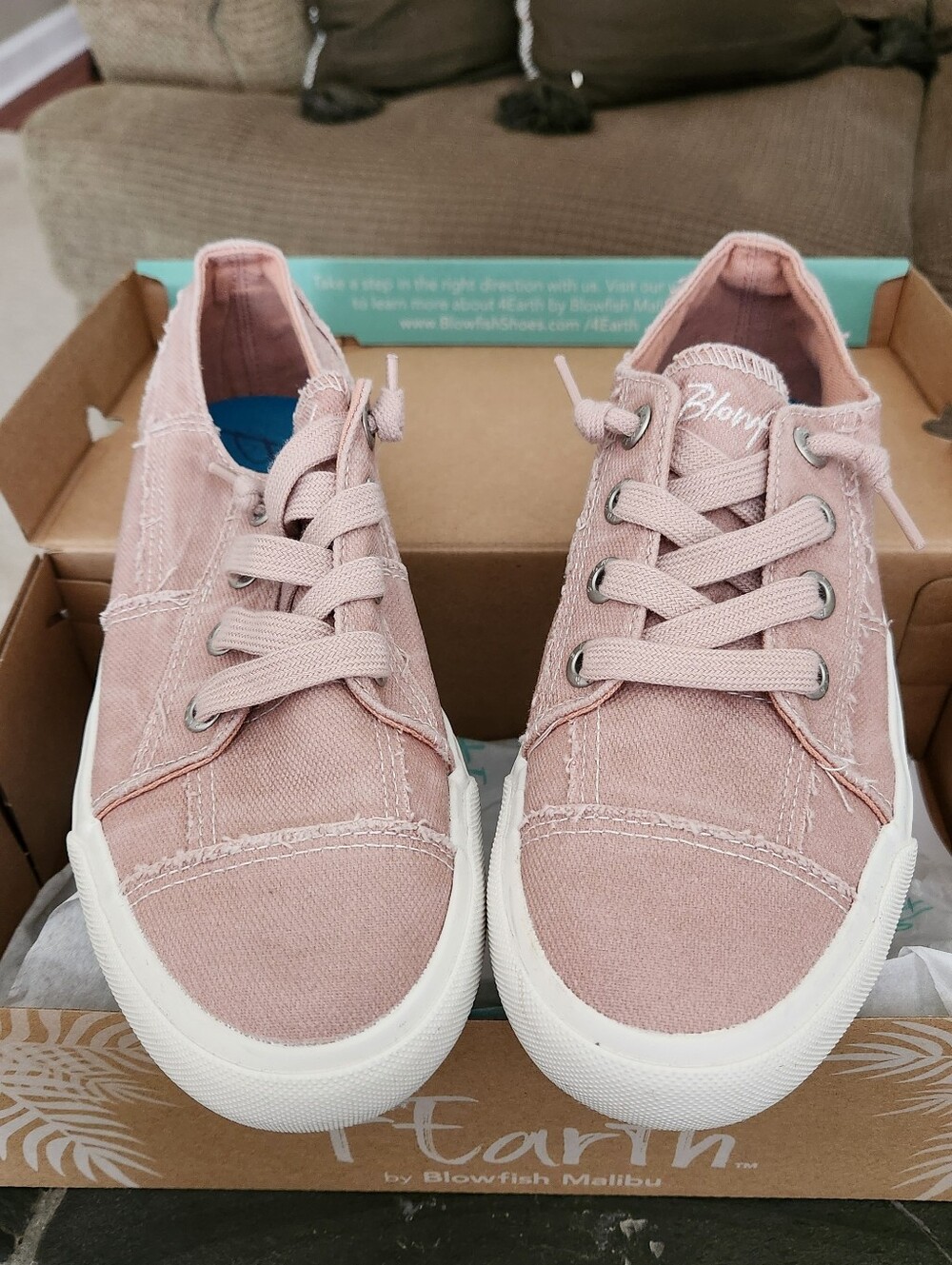 Blush Canvas Sneakers with Bright Blue Insole